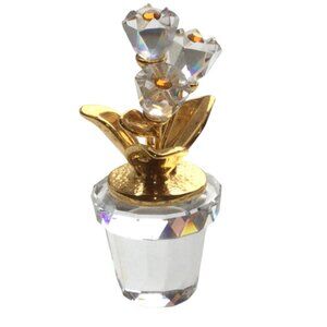 Swarovski Signed Flower Pot Gold Plated Crystal Memories 208885 Vintage
